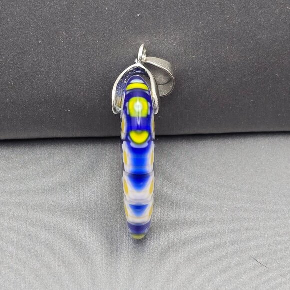 Murano Style Millefiori Heart Pendant 1.5" White Daisy Mosaic 18k GP Bail - Picture 8 of 10